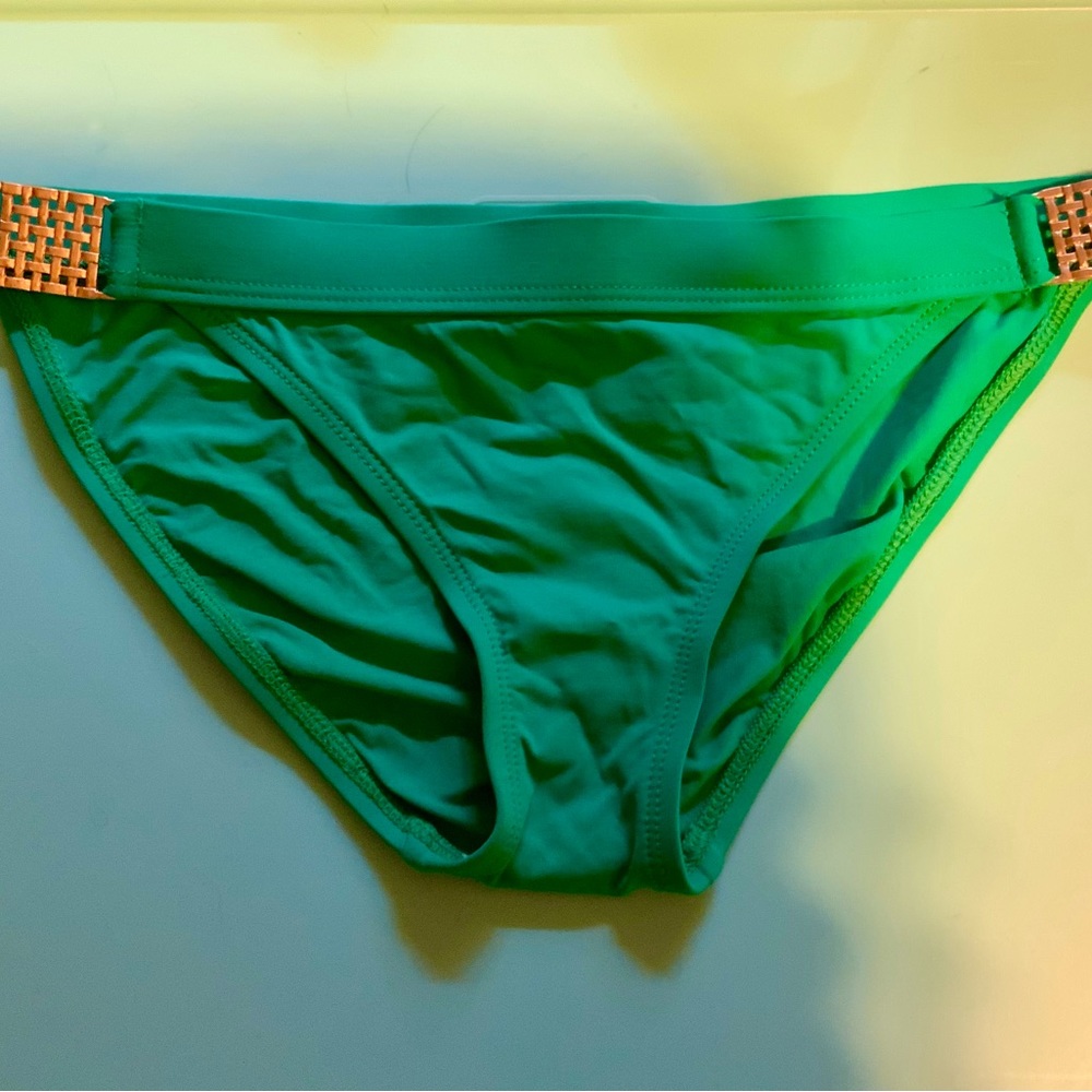 WSwim Women’s Swimsuit Bikini Bottom Cheeky Coverage Jade Green Ornate Connector
